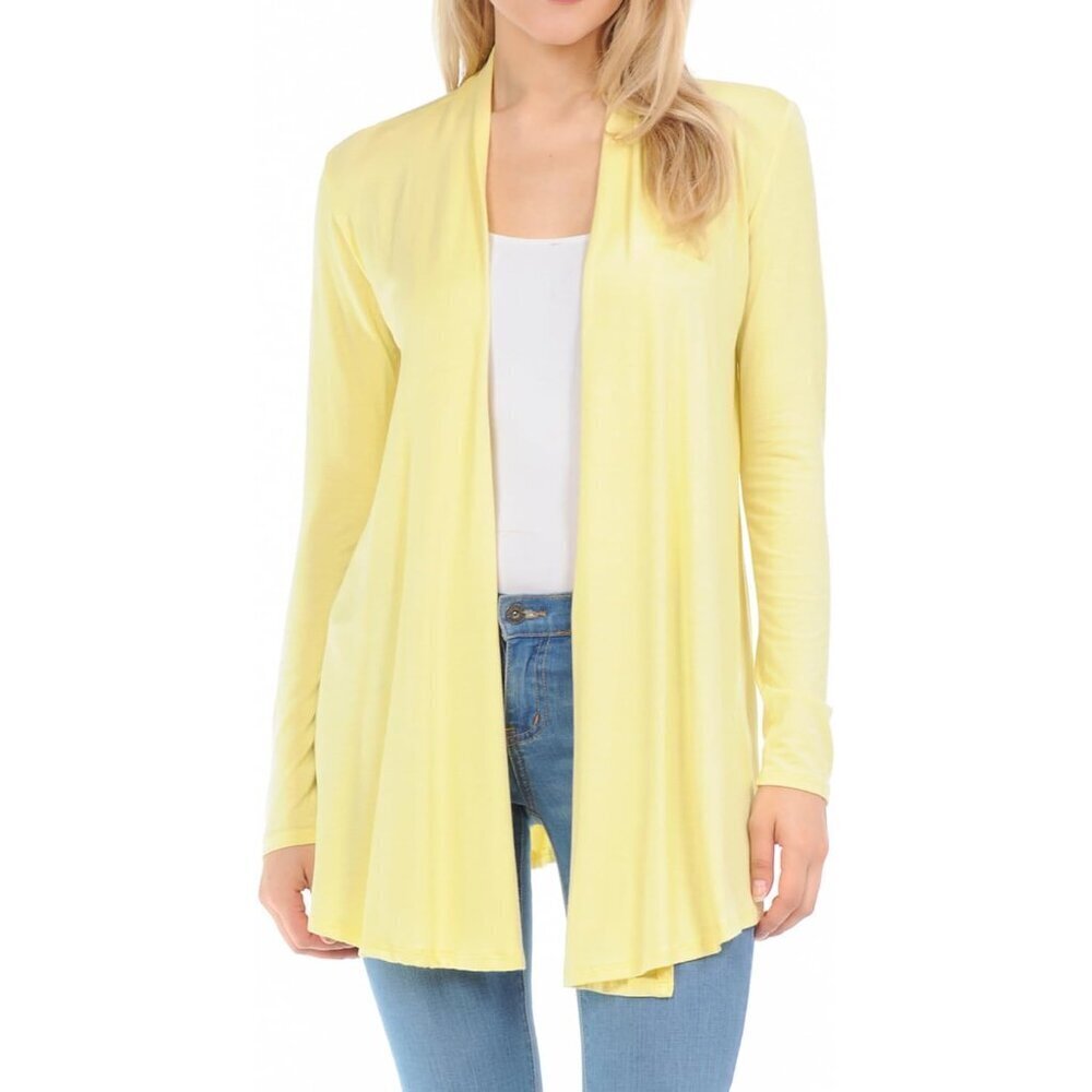 Women's Long Sleeve Jersey Cardigan Large Yellow Rayon Spandex Casual